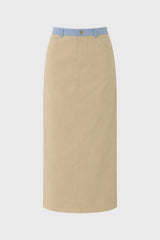 Tan Pinstripe Trim Denim Maxi Skirt