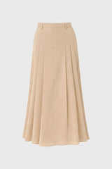Tan Pleated Satin Maxi Skirt