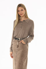 Tan Polo Thin Knit Sweater