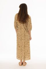 Tan Printed Button Down Maxi Dress