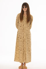 Tan Printed Button Down Maxi Dress