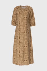 Tan Printed Button Down Maxi Dress