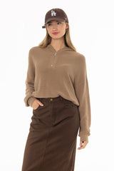 Tan Quarter Zip Hoodie Sweater