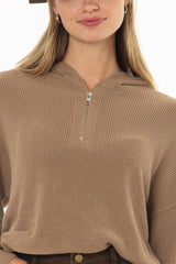 Tan Quarter Zip Hoodie Sweater