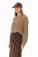 Tan Quarter Zip Hoodie Sweater