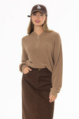 Tan Quarter Zip Hoodie Sweater