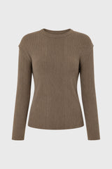 Tan Ribbed Shoulder Detail Sleeve Top
