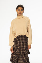 Tan Ribbed Turtleneck Sweatshirt