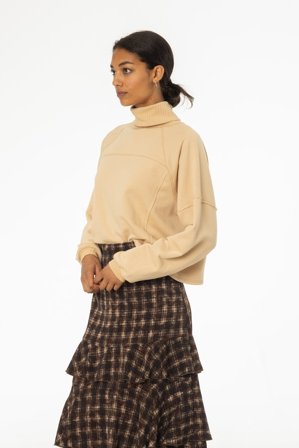Tan Ribbed Turtleneck Sweatshirt