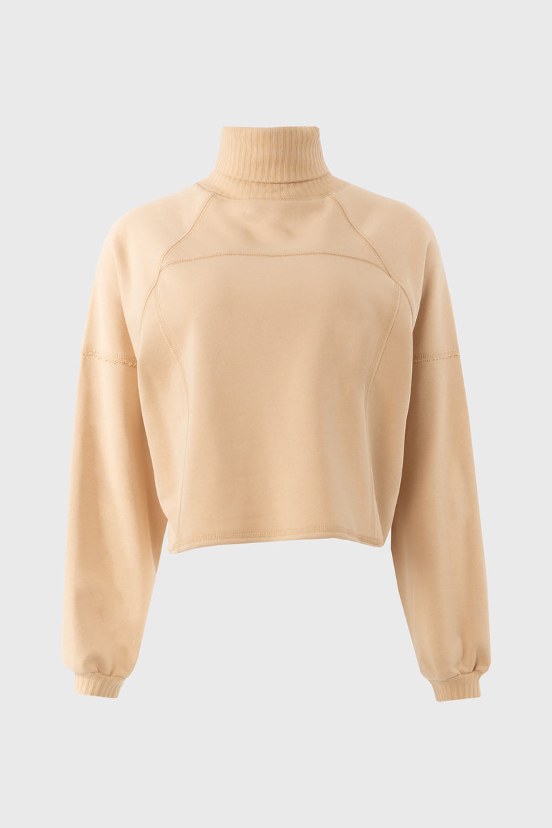 Tan Ribbed Turtleneck Sweatshirt