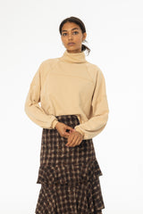 Tan Ribbed Turtleneck Sweatshirt