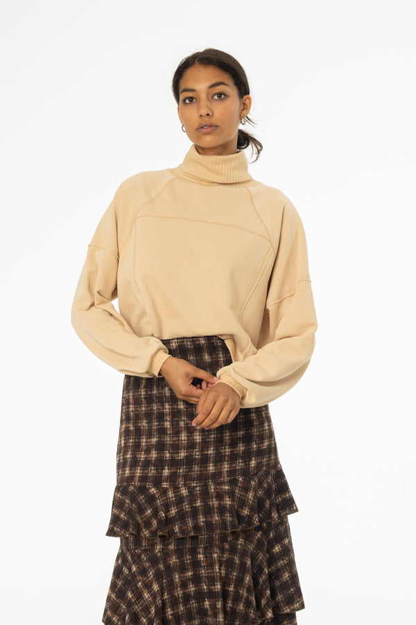 Tan Ribbed Turtleneck Sweatshirt
