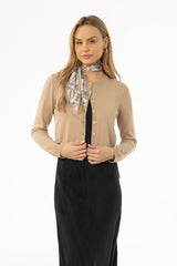 Tan Round Neck Knit Cardigan