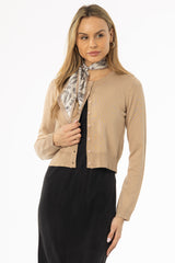 Tan Round Neck Knit Cardigan
