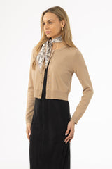 Tan Round Neck Knit Cardigan
