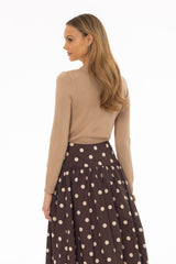 Tan Round Neck Knit Cardigan