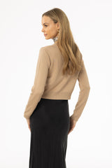 Tan Round Neck Knit Cardigan
