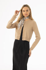 Tan Round Neck Knit Cardigan