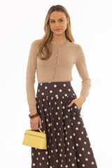 Tan Round Neck Knit Cardigan