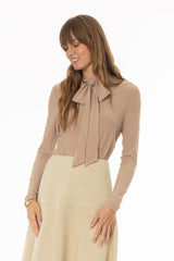 Tan Round Neck Tie Top