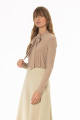 Tan Round Neck Tie Top
