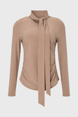 Tan Round Neck Tie Top