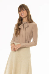 Tan Round Neck Tie Top
