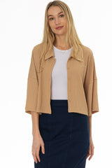 Tan Seersucker Cropped Blouse