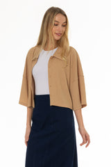 Tan Seersucker Cropped Blouse