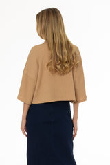 Tan Seersucker Cropped Blouse