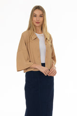 Tan Seersucker Cropped Blouse