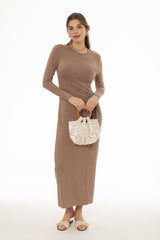 Tan Side Ruched Maxi Dress