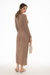 Tan Side Ruched Maxi Dress