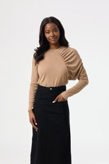 Tan Side Ruched Top