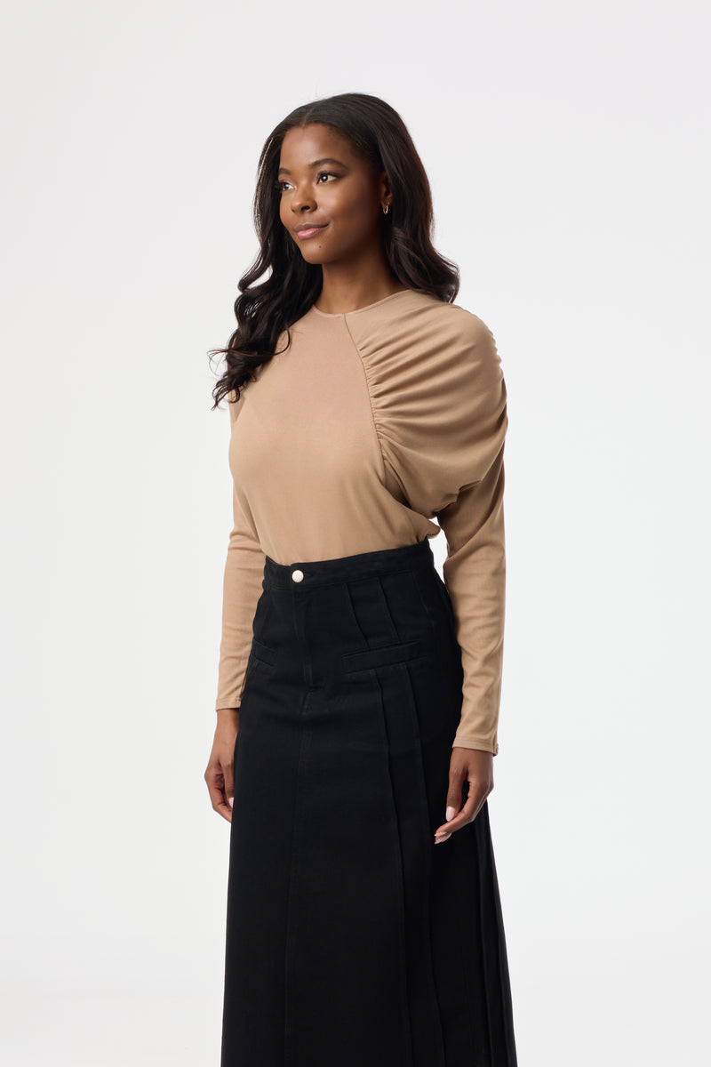 Tan Side Ruched Top