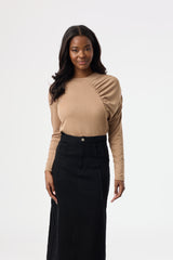 Tan Side Ruched Top