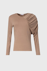 Tan Side Ruched Top