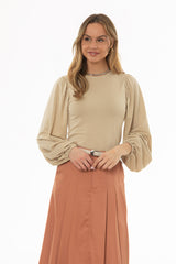 Tan Sparkle Puff Sleeve Top