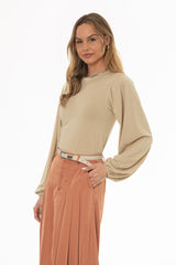 Tan Sparkle Puff Sleeve Top