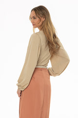 Tan Sparkle Puff Sleeve Top