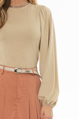 Tan Sparkle Puff Sleeve Top