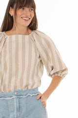 Tan Square Neck Linen Top