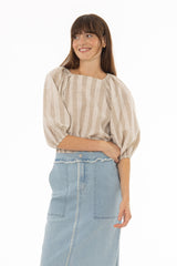 Tan Square Neck Linen Top