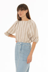 Tan Square Neck Linen Top