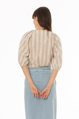 Tan Square Neck Linen Top