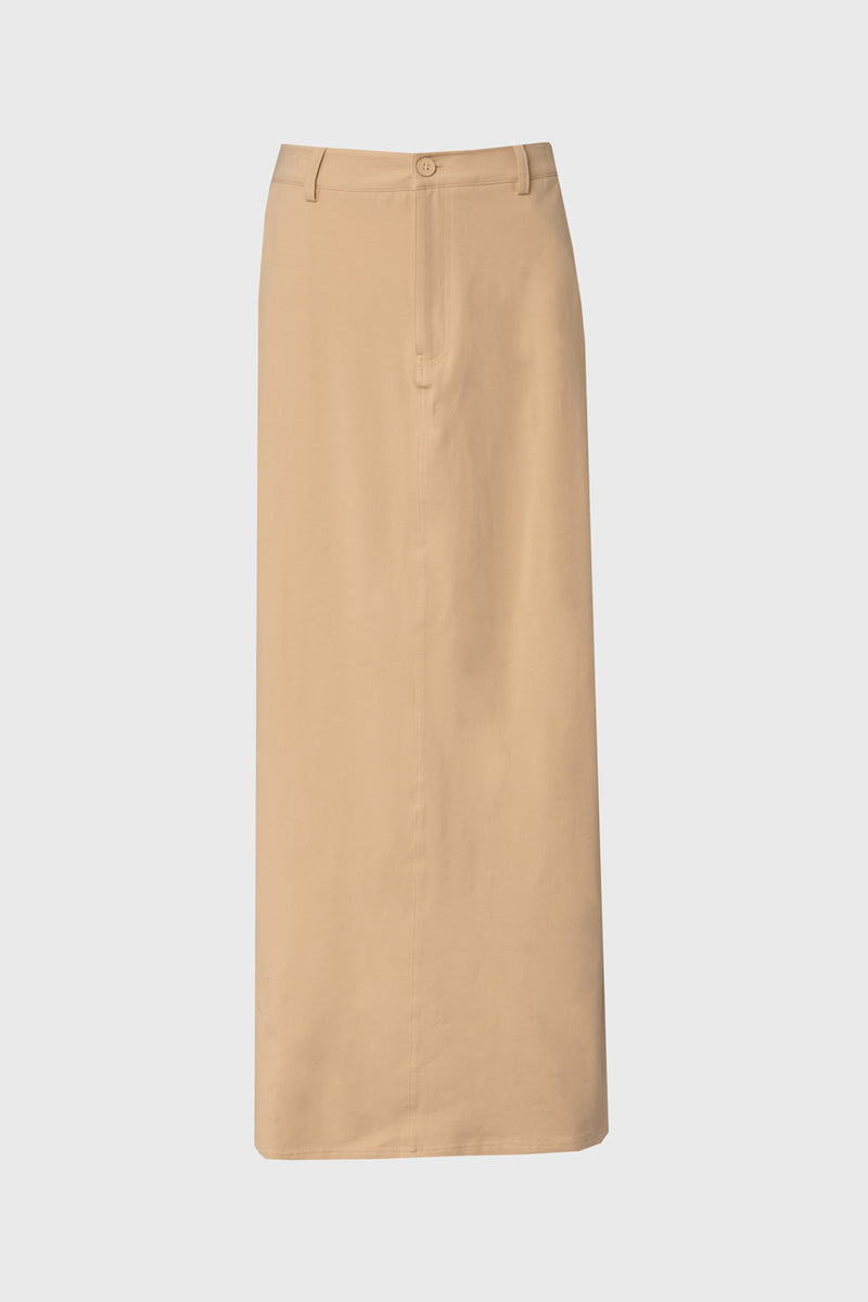 Tan Stretch Cotton Maxi Skirt