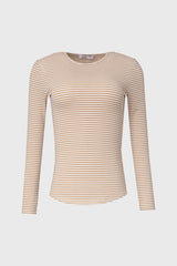 Tan Striped Long Sleeve T-Shirt