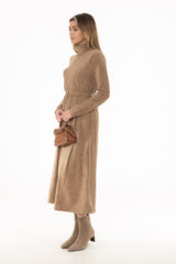 Tan Suede Seam Detail Flare Maxi Dress