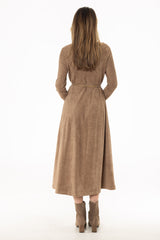 Tan Suede Seam Detail Flare Maxi Dress