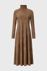 Tan Suede Seam Detail Flare Maxi Dress